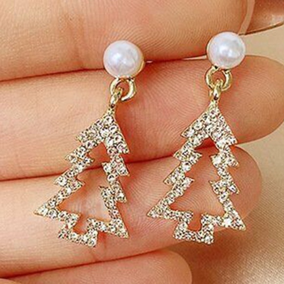 Silver Plated Christmas Tree Shimmering Zircon Dangle Earrings - Picture 3 of 6